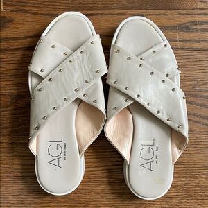 AGL Women's White Studded Slide Sandals